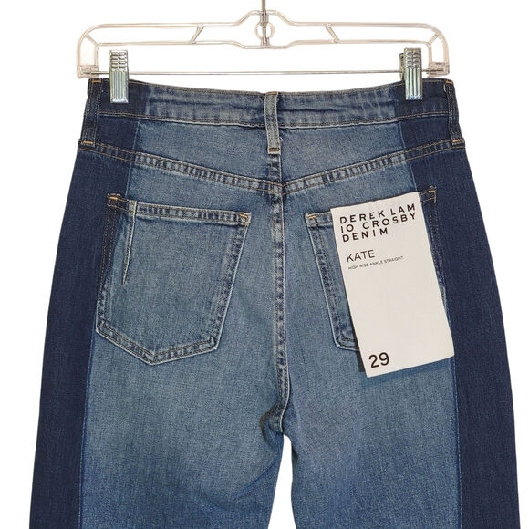Derek Lam Kate High Rise Ankle Straight Denim Jean Colorblock Blue Designer 29 - Picture 10 of 15